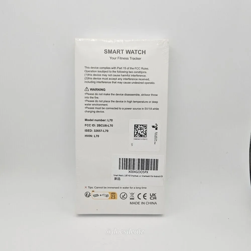 Smart Watch Fitness Tracker Jacoosa L70 IOS Android Bluetooth 1.85